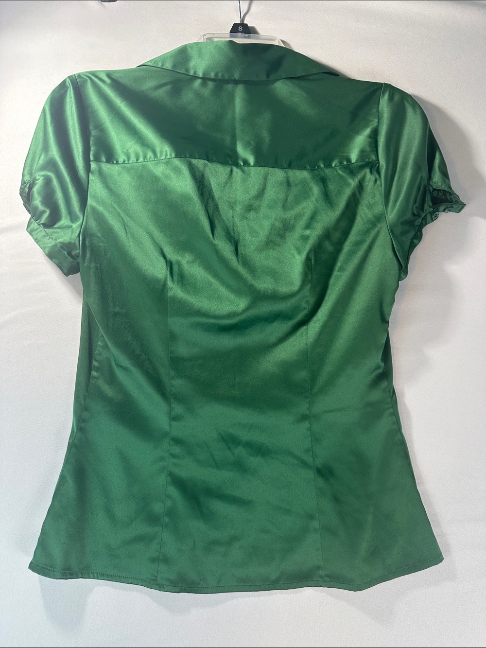 The Limited Satin Green Ruched Button-Down Blouse Small Short Sleeve - Picture 2 of 5